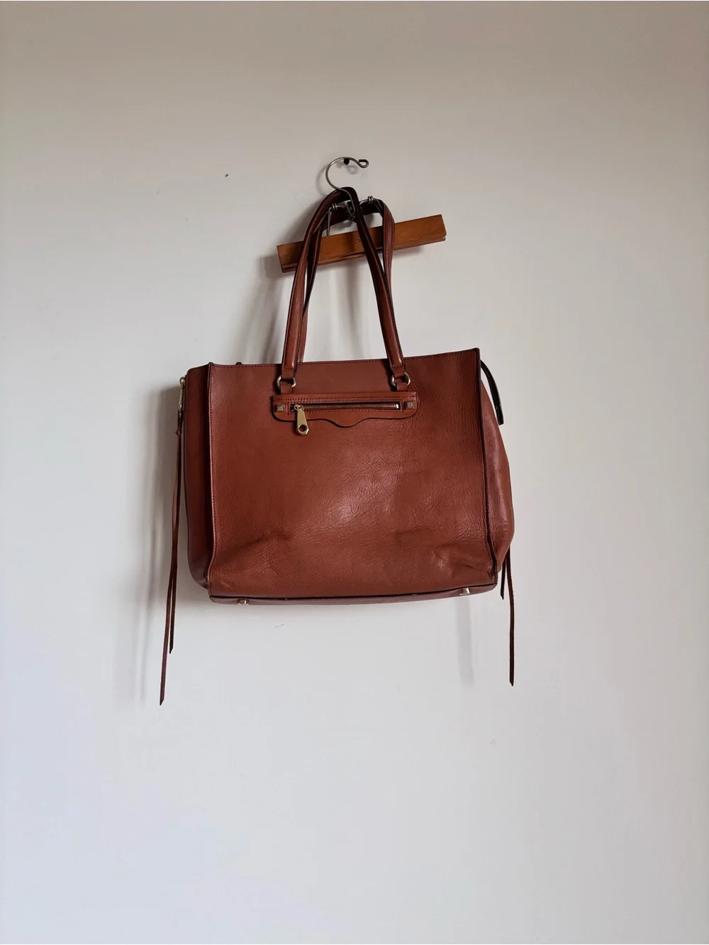 Rebecca Minkoff Cognac Leather Tote with Fringe Accents